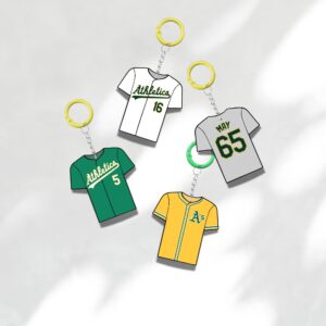 Custom Keychain Oakland Baseball Theme Sports Fan Gift Personalized Name And Number Bag Tag