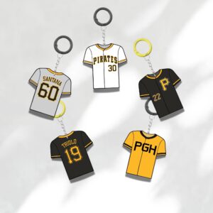 Custom Keychain Pittsburgh Baseball Theme Sports Fan Gift Personalized Name And Number Bag Tag