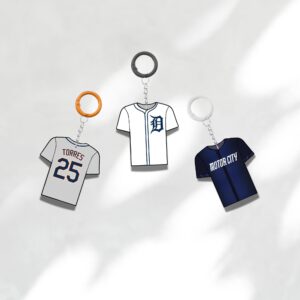 Custom Keychain Detroit Baseball Theme Sports Fan Gift Personalized Name And Number Bag Tag