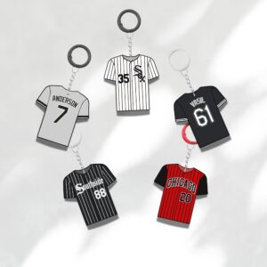 Custom Keychain Chicago Baseball Pattern Baseball Player Gift Personalized Name And Number Bag Tag