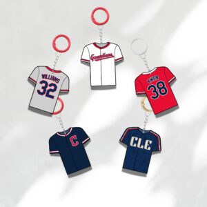 Custom Keychain Cleveland Baseball Theme Sports Fan Gift Personalized Name And Number Bag Tag