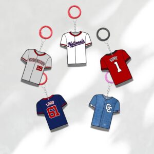 Custom Keychain Washington Baseball Theme Sports Fan Gift Personalized Name And Number Bag Tag