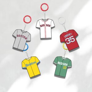 Custom Keychain Boston Baseball Theme Sports Fan Gift Personalized Name And Number Bag Tag