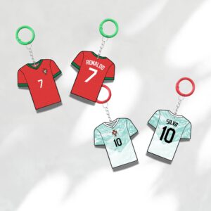 Custom Keychain Portugal Soccer Theme Sports Fan Gift Personalized Name And Number Bag Tag