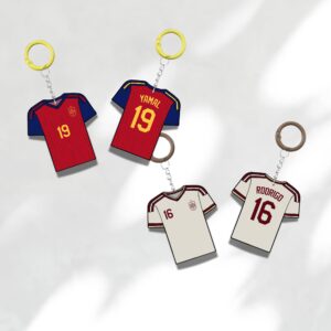 Custom Keychain Spain Soccer Theme Sports Fan Gift Personalized Name And Number Bag Tag