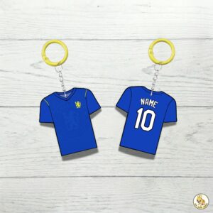 Custom Keychain Chelsea Soccer Theme Sports Fan Gift Personalized Name And Number Bag Tag