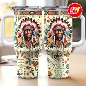 Indian Chief Graphic Tumbler With Handle for Fans