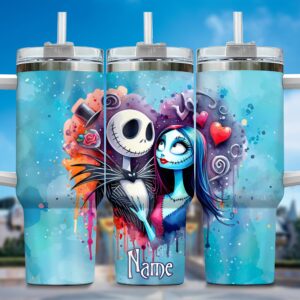 Unisex Jack and Sally Tumbler Graphic Tumbler for Movie Fans