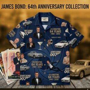 Unisex James Bond 64th Anniversary Collection 1962-2026 Graphic Hawaiian Shirt for Movie Fans