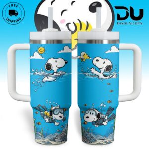 Snoopy Cartoon Graphic Tumbler With Handle for Fans