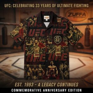 Unisex UFC 33rd Anniversary Commemorative Graphic Hawaiian Shirt for MMA Fans