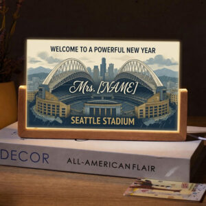 Personalized Seattle Stadium Skyline Teacher Desk Name Plate with LED Base
