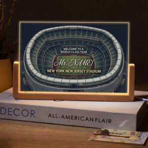 Personalized New York New Jersey Stadium Aerial Teacher Desk Name Plate with LED Base