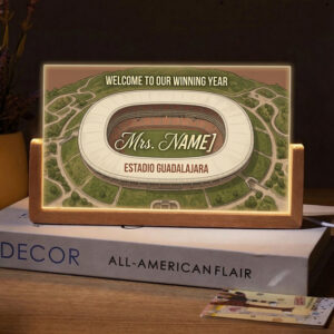 Personalized Guadalajara Stadium Aerial Teacher Desk Name Plate with LED Base