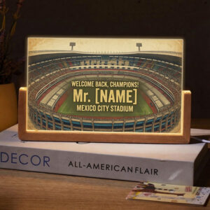 Personalized Vintage Mexico City Stadium Teacher Desk Name Plate with LED Base