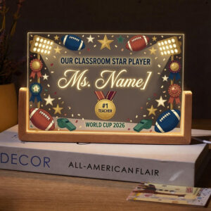 Personalized Football Star Player Teacher Desk Name Plate with LED Base