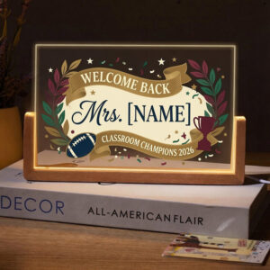 Personalized Floral Football Teacher Desk Name Plate with LED Base
