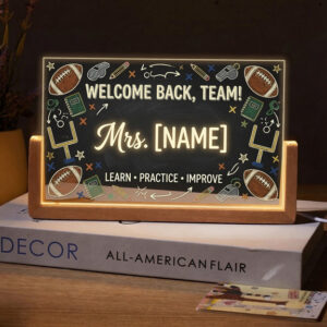 Personalized Chalkboard Football Teacher Desk Name Plate with LED Base