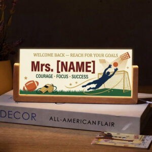 Personalized Football Goalkeeper Teacher Desk Name Plate with LED Base