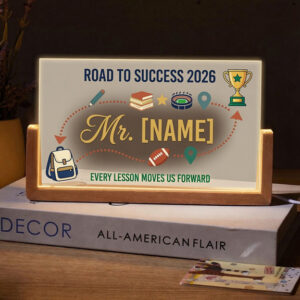Personalized Road to Success Teacher Desk Name Plate with LED Base