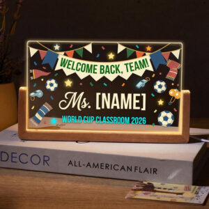 Personalized Colorful World Cup Teacher Desk Name Plate with LED Base