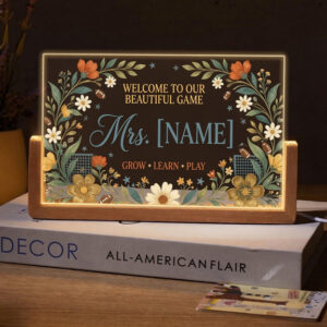 Personalized Floral Soccer Teacher Desk Name Plate with LED Base