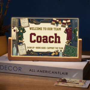 Personalized Vintage Locker Room Coach Desk Name Plate with LED Base