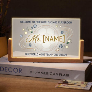 Personalized Global Soccer Teacher Desk Name Plate with LED Base