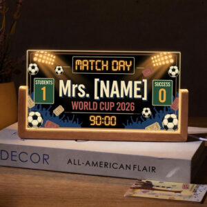 Personalized Match Day Soccer Teacher Desk Name Plate with LED Base