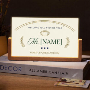 Personalized Minimal World Cup Teacher Desk Name Plate with LED Base
