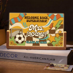 Personalized Retro Soccer Superstars Teacher Desk Name Plate with LED Base