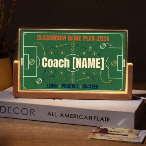 Personalized Soccer Game Plan Coach Desk Name Plate with LED Base