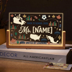 Personalized Americana Back to School Teacher Desk Name Plate with LED Base