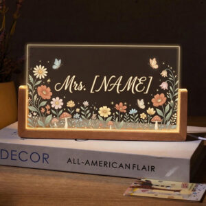 Personalized Butterfly Wildflower Teacher Desk Name Plate with LED Base