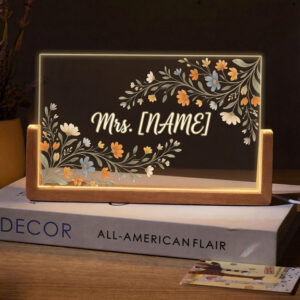 Personalized Autumn Botanical Teacher Desk Name Plate with LED Base