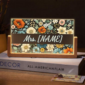 Personalized Vintage Wildflower Teacher Desk Name Plate with LED Base