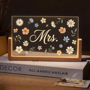 Personalized Pastel Wildflower Teacher Desk Name Plate with LED Base