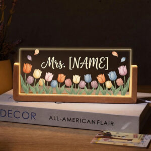Personalized Colorful Tulip Garden Teacher Desk Name Plate with LED Base