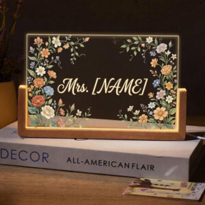 Personalized Cottage Garden Floral Teacher Desk Name Plate with LED Base