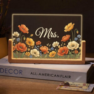Personalized Orange Poppy Meadow Teacher Desk Name Plate with LED Base