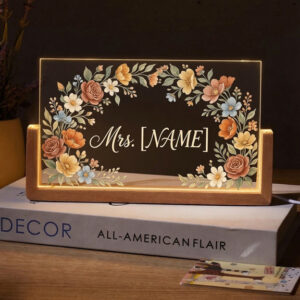 Personalized Rustic Autumn Rose Teacher Desk Name Plate with LED Base