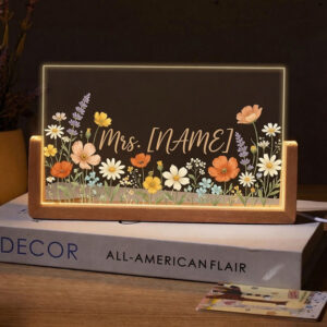 Personalized Wildflower Meadow Teacher Desk Name Plate with LED Base