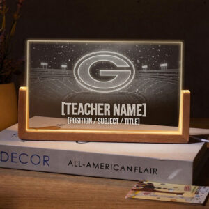 Unique Personalized Green Bay Packers Football Teacher Desk Name Plate with LED Base