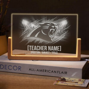 Personalized Carolina Panthers Football Teacher Desk Name Plate with LED Base