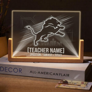 Personalized Detroit Lions Football Teacher Desk Name Plate with LED Base