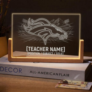 Personalized Denver Broncos Football Teacher Desk Name Plate with LED Base