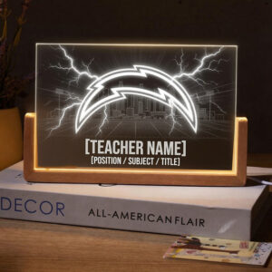 Personalized Los Angeles Chargers Football Teacher Desk Name Plate with LED Base