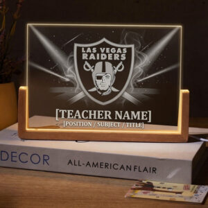 Unique Personalized Las Vegas Raiders Football Teacher Desk Name Plate with LED Base