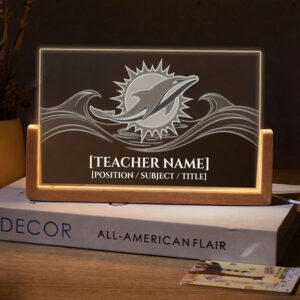 Personalized Miami Dolphins Football Teacher Desk Name Plate with LED Base
