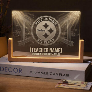 Personalized Pittsburgh Steelers Football Teacher Desk Name Plate with LED Base